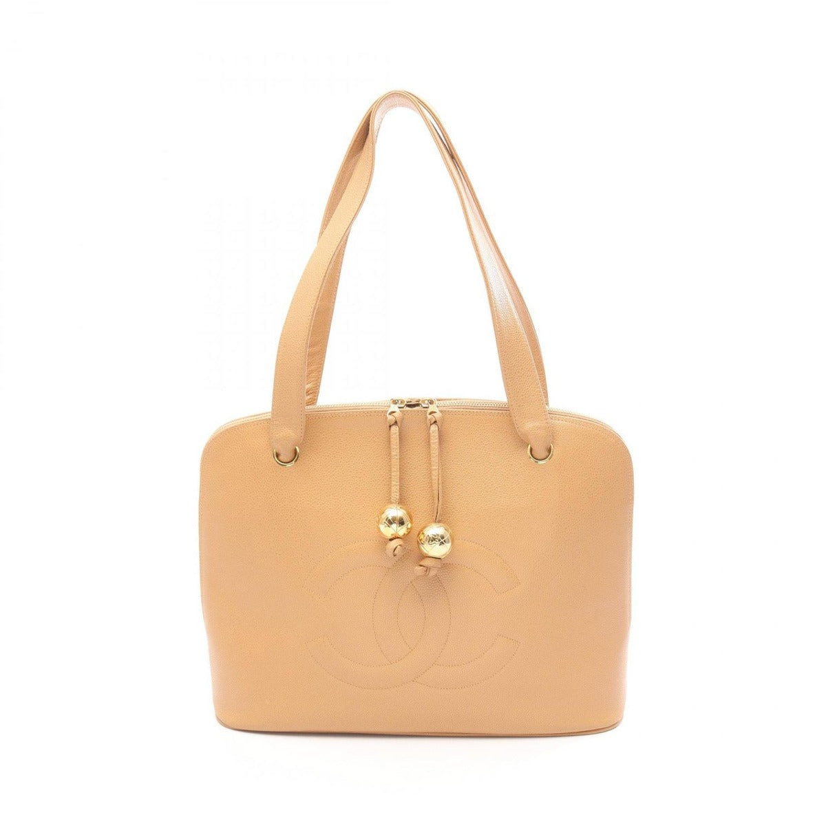 Chanel Tote CC Logo Beige Leather Calf CC Coco Ball Shoulder