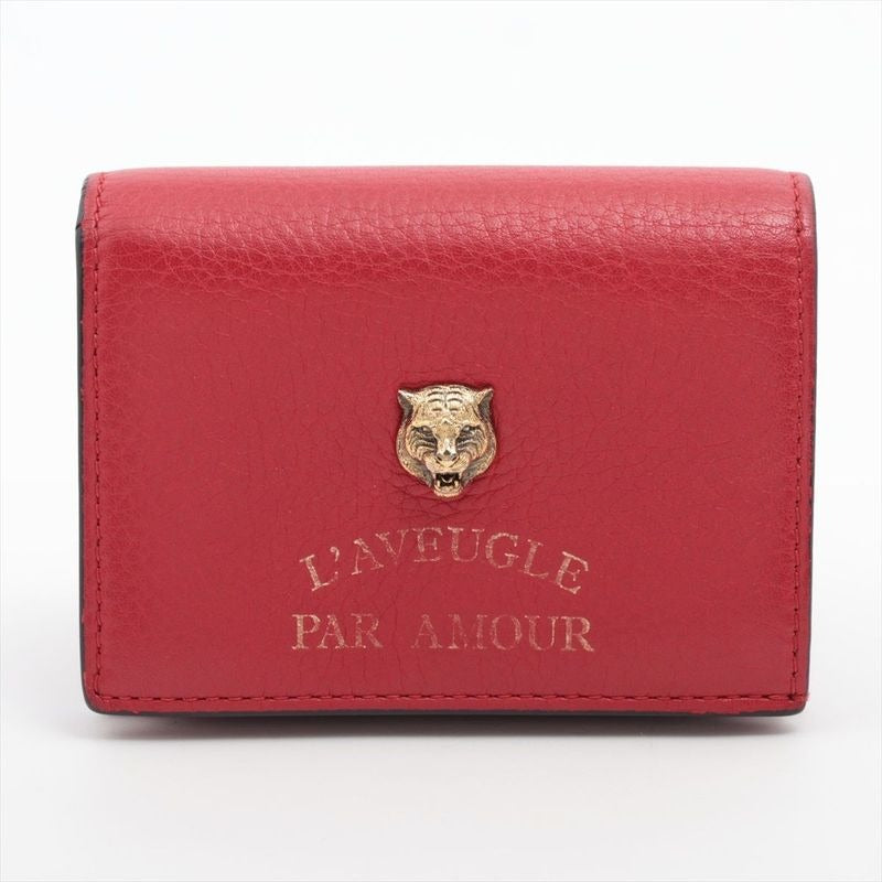 Gucci Animalier Taiga Head Leather Compact Wallet Red
