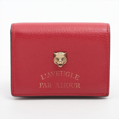Gucci Animalier Taiga Head Leather Compact Wallet Red
