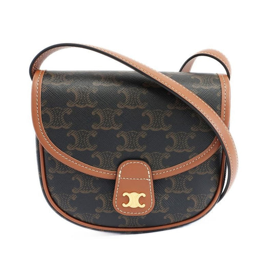 Celine Mini Bouzas Shoulder Bag Triomphe Brown Gold Hardware Leather