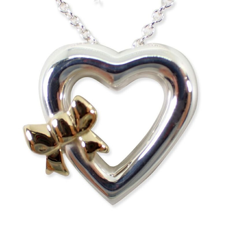 Tiffany & Co 925/750 Heart Ribbon Pendant Necklace