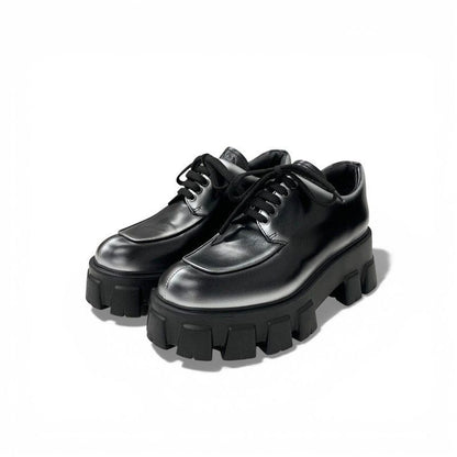 Prada Monolith Loafers Leather Shoes Silver Black Logo Lace Up