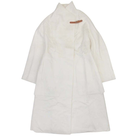Hermes Cashmere Embroidery Double Face Long Coat Gown Jacket Haori 34 White Off