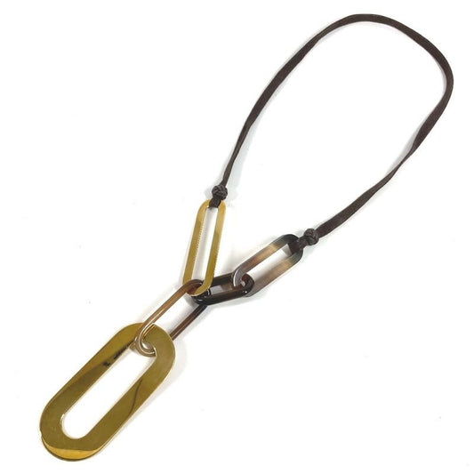 Hermes Necklace Logo Buffalo Horn Brown