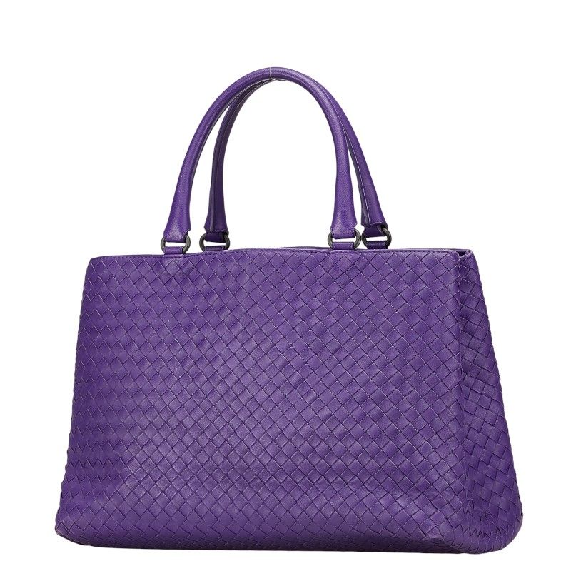 Bottega Veneta Intrecciato Handbag Tote Bag Purple Leather Women Bottega Veneta