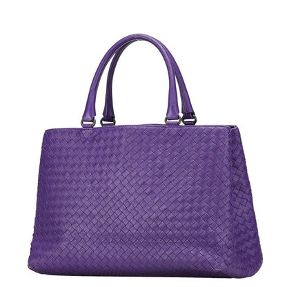 Bottega Veneta Intrecciato Handbag Tote Bag Purple Leather Women Bottega Veneta