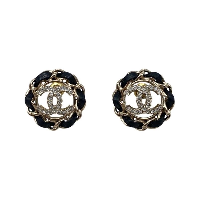 Chanel Earrings Coco Rhinestones Ab8297-B08169-Ni211 Lambskin Metal Circle Gold