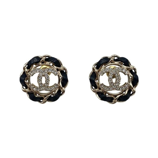 Chanel Earrings Coco Rhinestones Ab8297-B08169-Ni211 Lambskin Metal Circle Gold