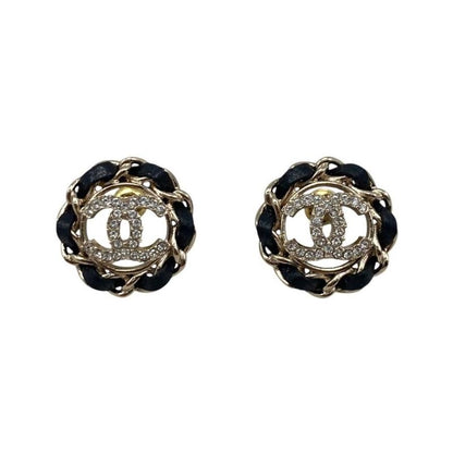 Chanel Earrings Coco Rhinestones Ab8297-b08169-ni211 Lambskin Metal Circle Gold