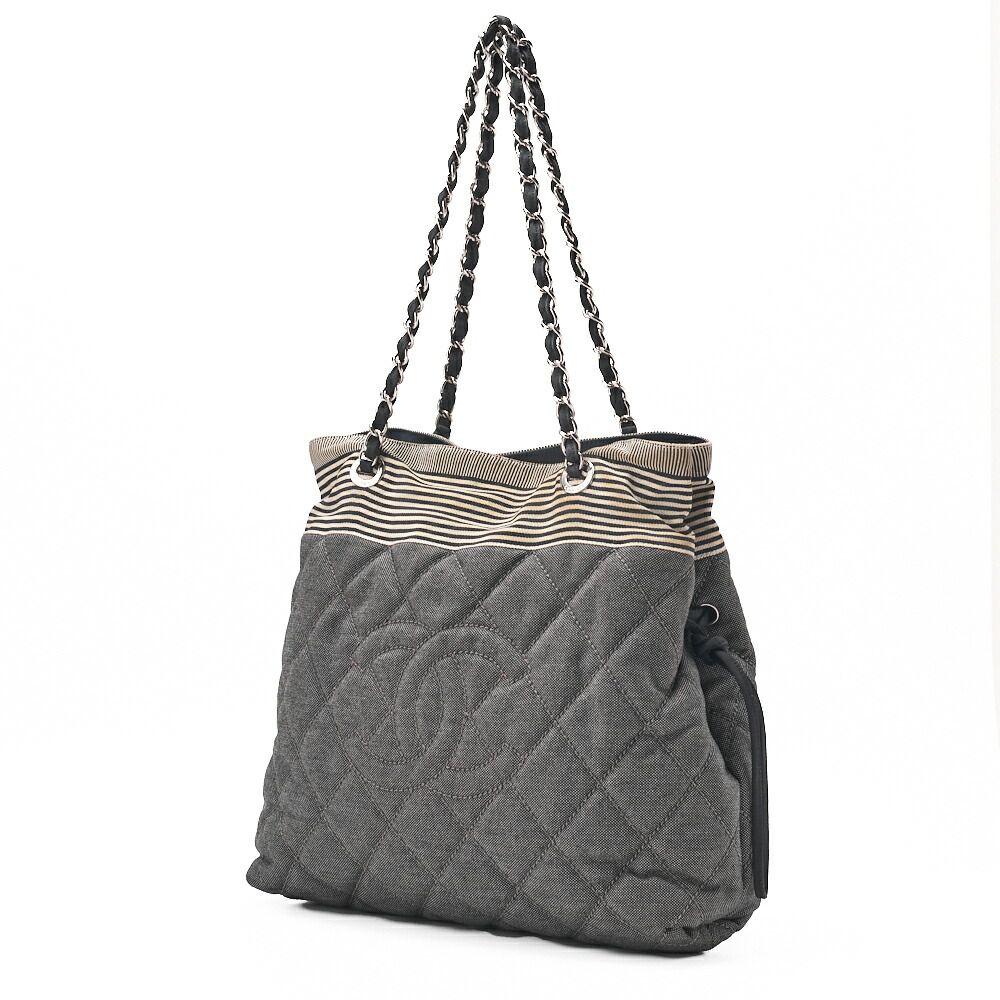 Chanel Shoulder Bag Denim Coco Mark Gray With Silver Hardware Ladies [no