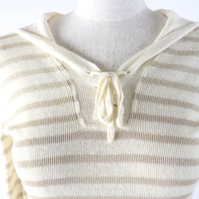 Christian DIOR 214s27am903 Linen Cashmere Silk Blend Striped Sailor Collar Knit
