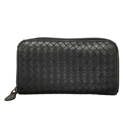 Bottega Veneta Long Zip Around Wallet 114076 Black Braided/round Zipper Leather
