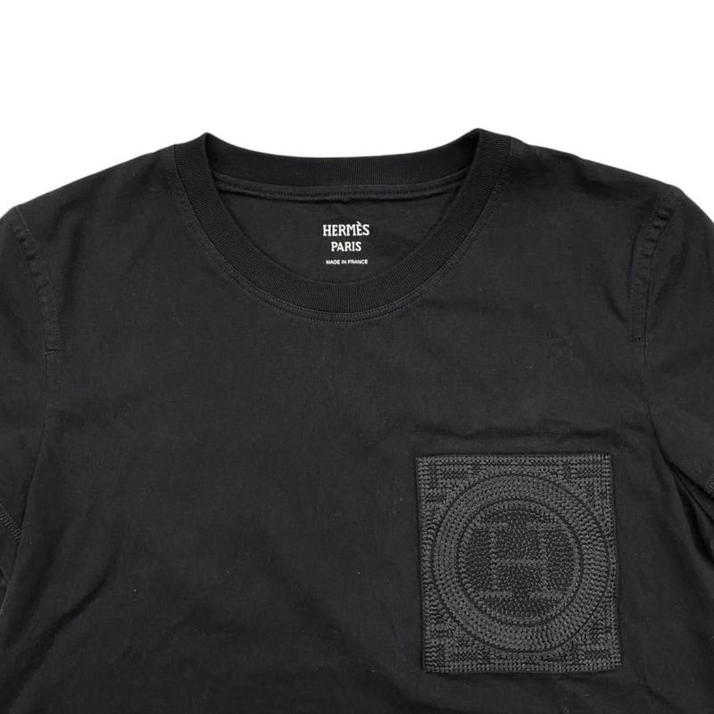 Hermes Short Sleeve T-Shirt Embroidered Pockets H4h4615da0234 Size 34 Cotton