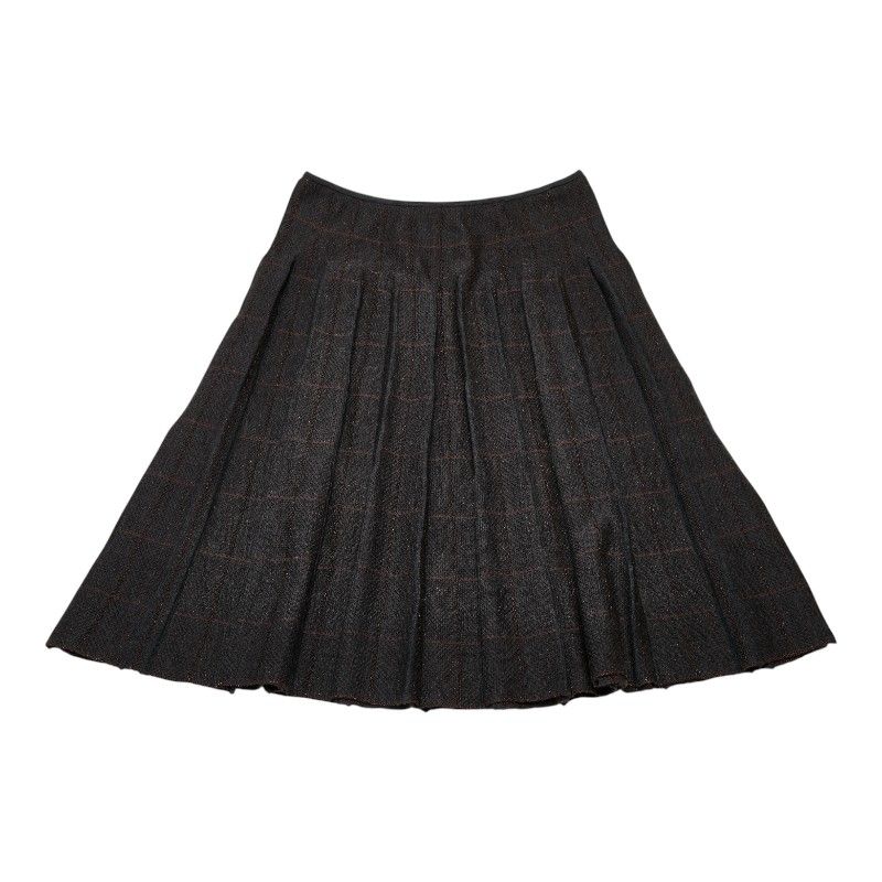 Chanel Coco Mark Check Skirt Pleated Size: 42 P26686v00001 Grey Brown Wool