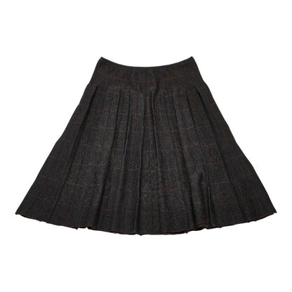 Chanel Coco Mark Check Skirt Pleated Size: 42 P26686v00001 Grey Brown Wool