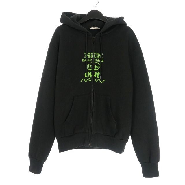 Balenciaga 17 AW Logo Print Zip Hoodie Fleece Lining S Black
