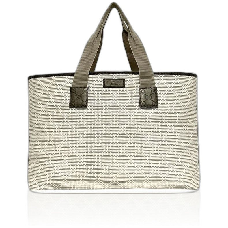 Gucci Tote White Beige Metallic Khaki Guccissima Line