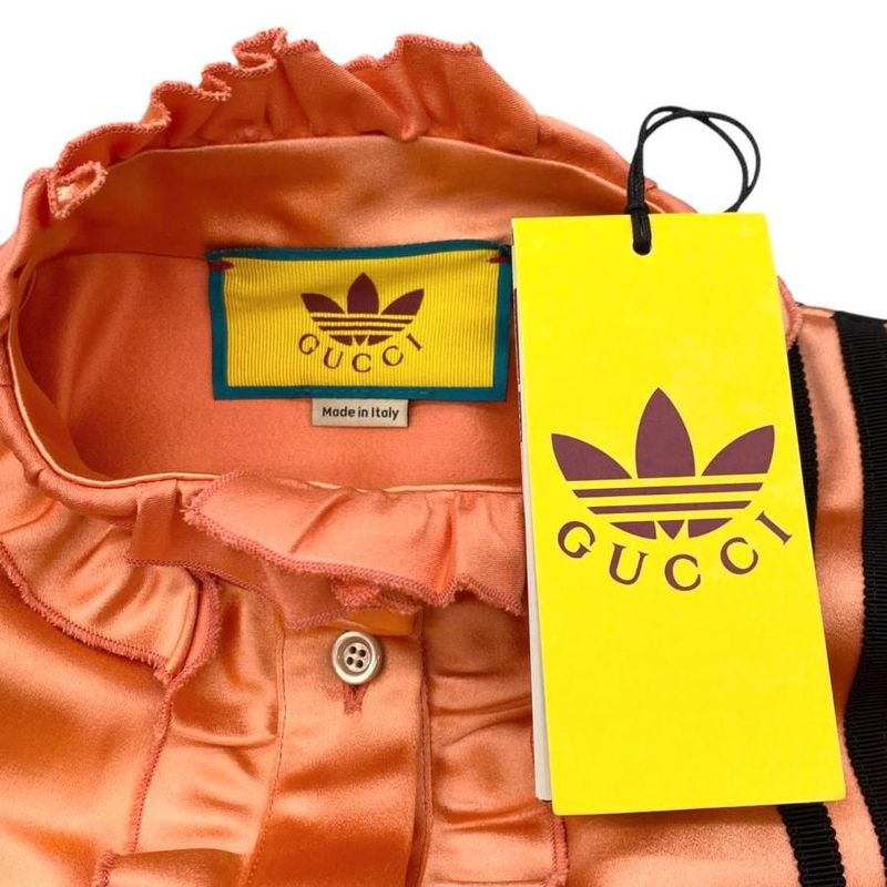 Gucci X Adidas Collaboration Long Sleeve Shirt Ruffle Dress 723272 38 Size Line