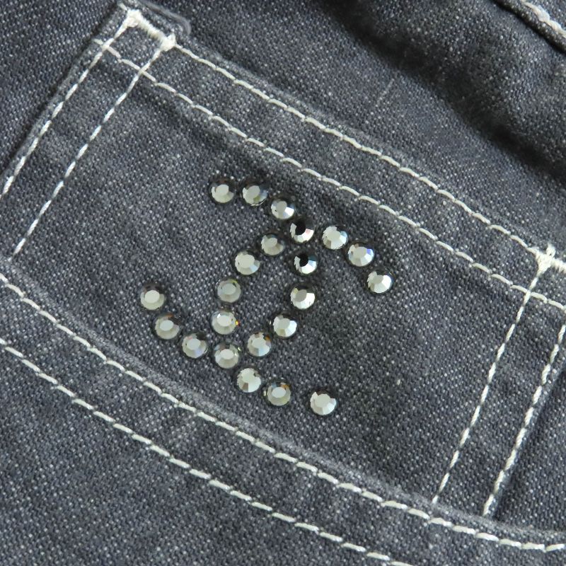CHANEL Vintage 01P P17693 100% Cotton Coco Mark Rhinestone Coco Button Denim