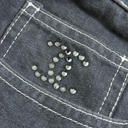CHANEL Vintage 01P P17693 100% Cotton Coco Mark Rhinestone Coco Button Denim