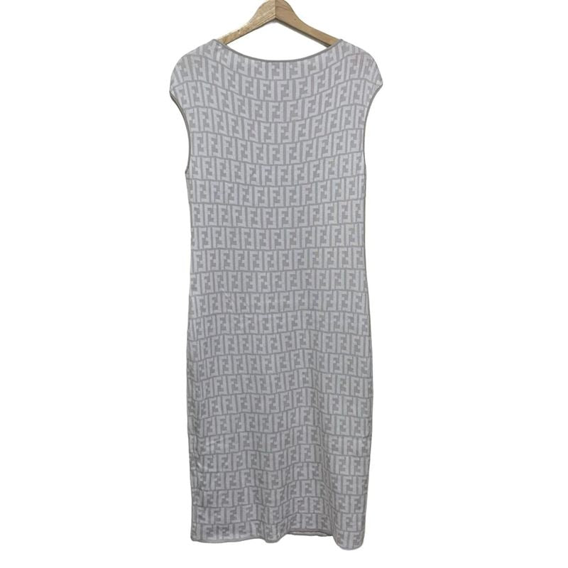 Fendi Dress Size 46 L Women - Light Gray And White Short Sleeves Long Knit