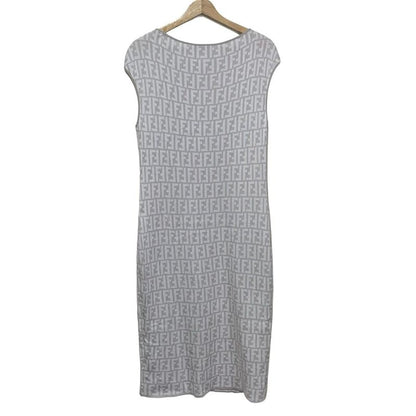 Fendi Dress Size 46 L Women - Light Gray And White Short Sleeves Long Knit