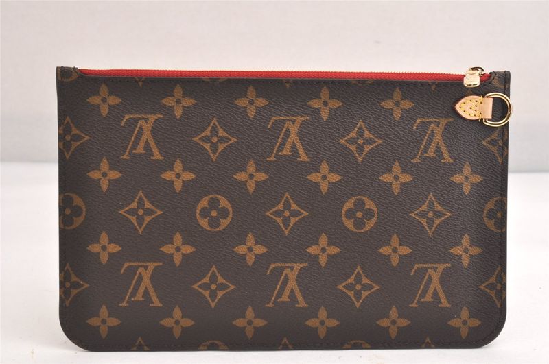Louis Vuitton Monogram Neverfull GM Pouch Wallet Clutch Bag Red 3393n