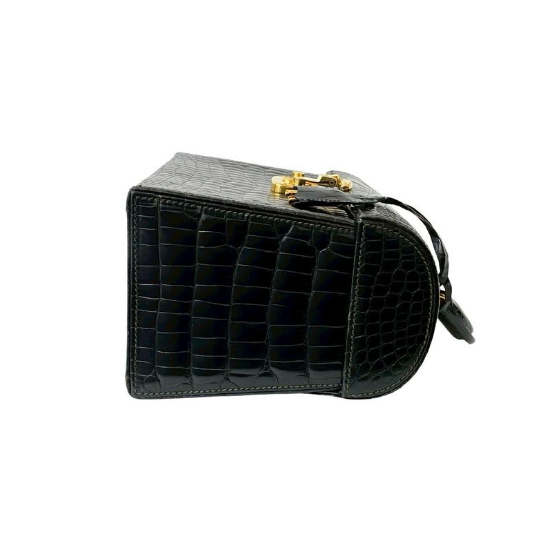 Gucci Vintage Ladylock Croco Leather Handbag Vanity