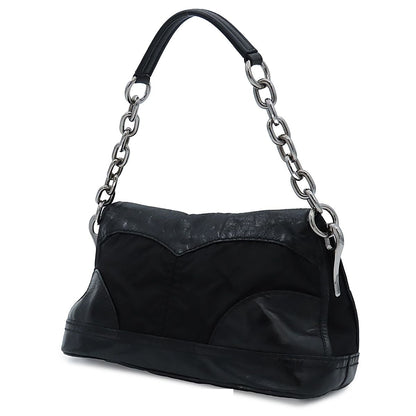 Prada Chain Shoulder Bag Black Silver Nylon Leather — view 2