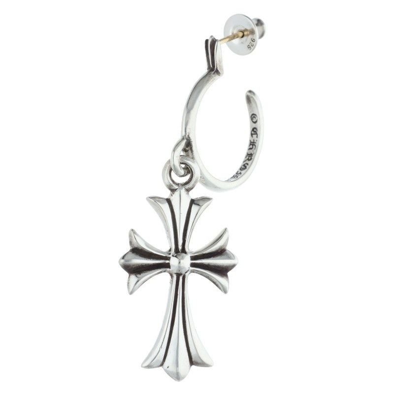 Chrome Hearts Tiny CH Cross Hoop Silver Earrings