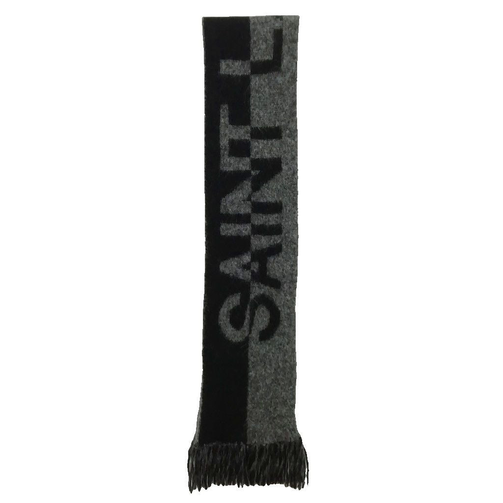 Saint Laurent Paris Logo Fringe Scarf Wool Mohair Alpaca Black Gray