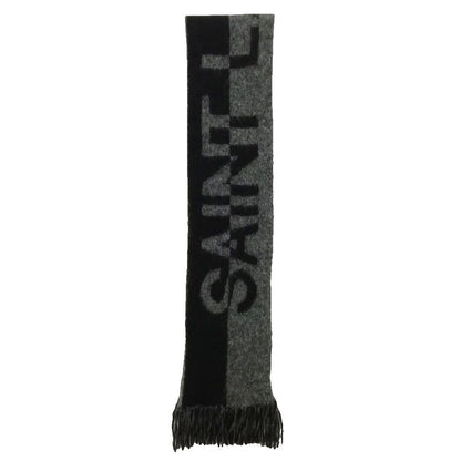 Saint Laurent Paris Logo Fringe Scarf Wool Mohair Alpaca Black Gray