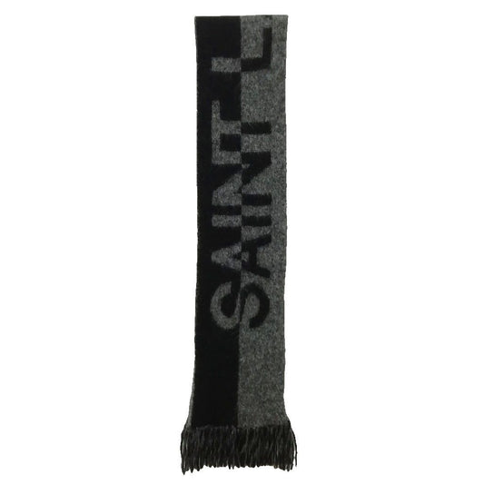 Saint Laurent Paris Logo Fringe Scarf Wool Mohair Alpaca Black Gray