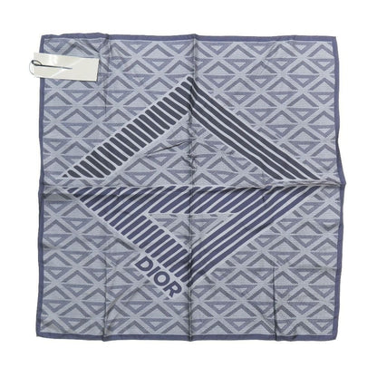 Dior CD Diamond Logo All Over Pattern Shawl Silk 100% Gray Navy Scarf