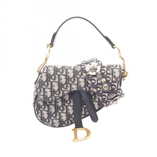 Dior Saddle Bag Mini Oblique Peacock Navy Canvas Leather