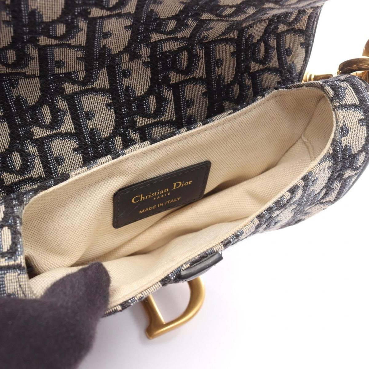 Dior Saddle Bag Mini Oblique Peacock Navy Canvas Leather — view 3