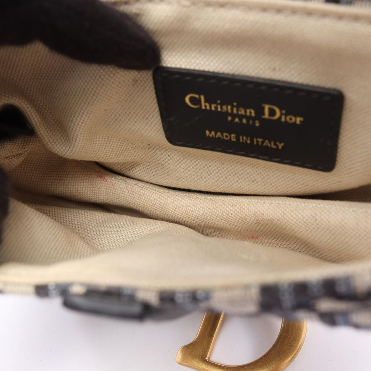 Dior Saddle Bag Mini Oblique Peacock Navy Canvas Leather — view 5