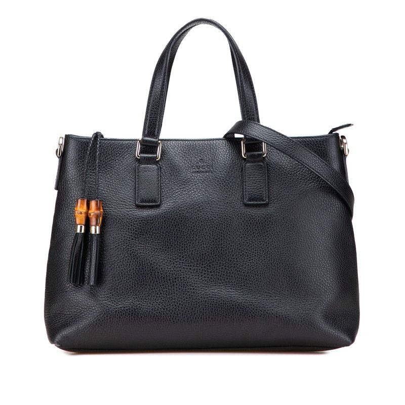 Gucci Bamboo Tassel 2-Way Shoulder Bag Black Leather