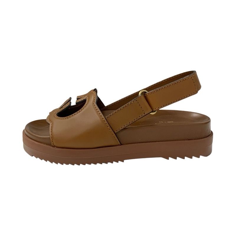 Gucci Sandals Shoes Leather Brown Logo Velcro