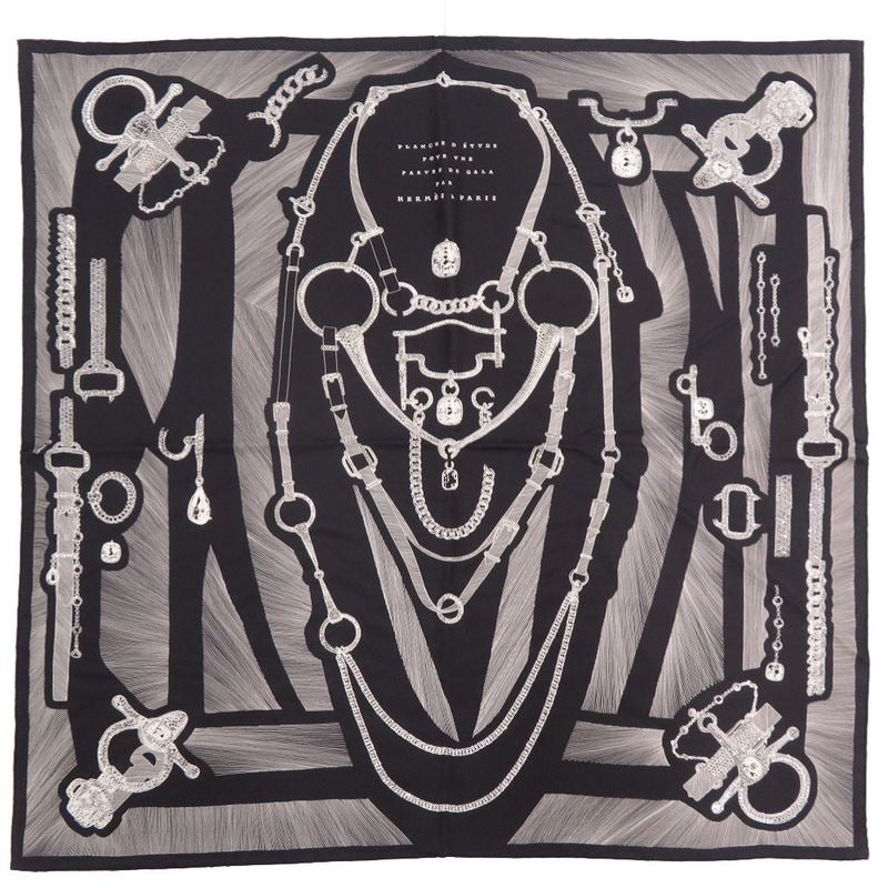 Hermes Carre 90 Planche D Etvde Formal Attire Etude Rhinestone Silk Black 1565