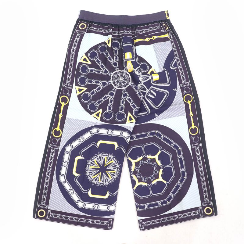 Hermes Kaleidoscope Effect 100% Silk Cropped Pants Navy 40 Made In France