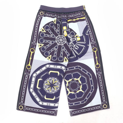 Hermes Kaleidoscope Effect 100% Silk Cropped Pants Navy 40 Made In France