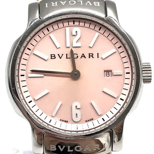 Bvlgari Solo Tempo St29 S Quartz Date Pink Dial Leather Watch Stuck