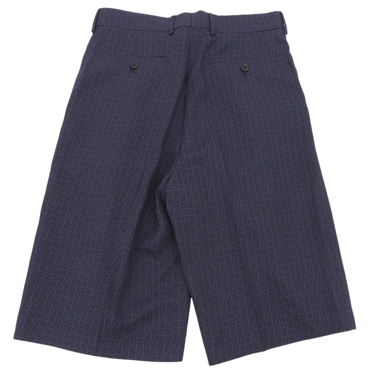 Fendi Linen Silk Blend Fflogo Zucca All Over Pattern Tucked Shorts Navy 46 — view 2