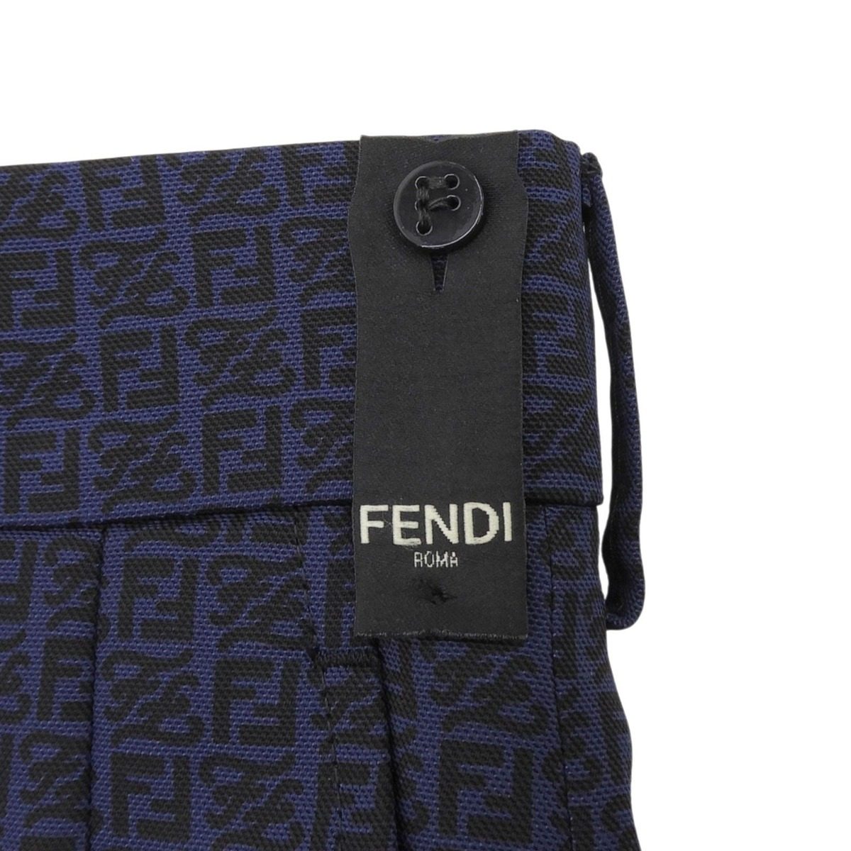 Fendi Linen Silk Blend Fflogo Zucca All Over Pattern Tucked Shorts Navy 46 — view 4
