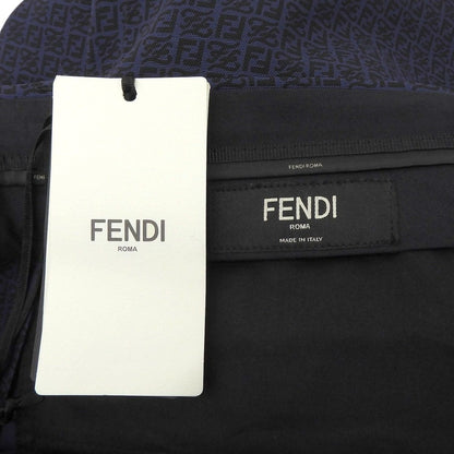 Fendi Linen Silk Blend Fflogo Zucca All Over Pattern Tucked Shorts Navy 46 — view 5