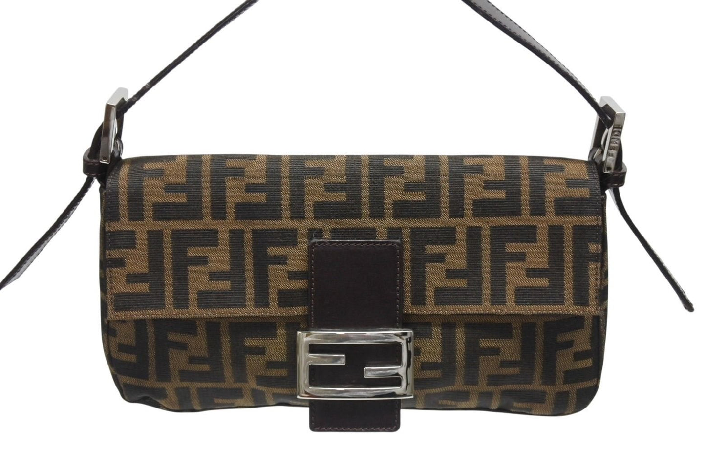 Fendi Mamma Baguette Bag Zucca Pattern Canvas Leather Brown Silver — view 2