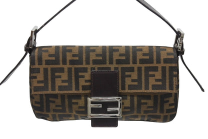 Fendi Mamma Baguette Bag Zucca Pattern Canvas Leather Brown Silver — view 2
