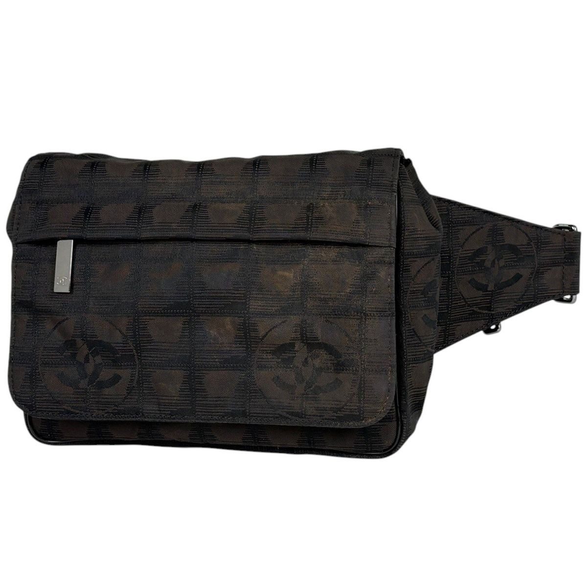 Chanel New Travel Line Waist Bag Nylon Jacquard Dark Brown