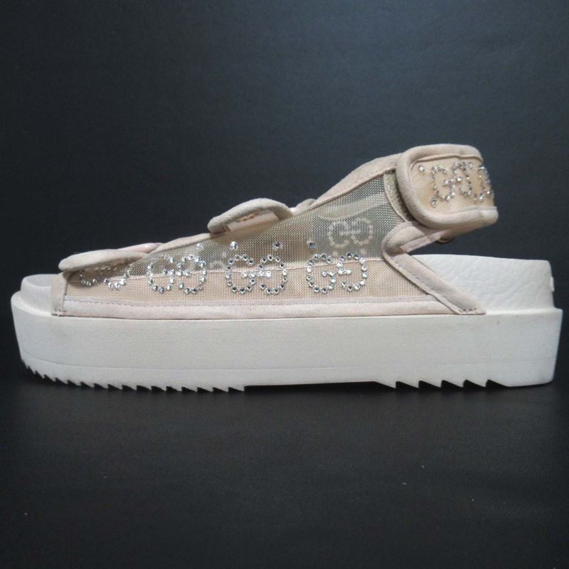 Gucci GG Rhinestone Sports Sandals Size 35 Approx 22cm (8.66in) Beige Ladies